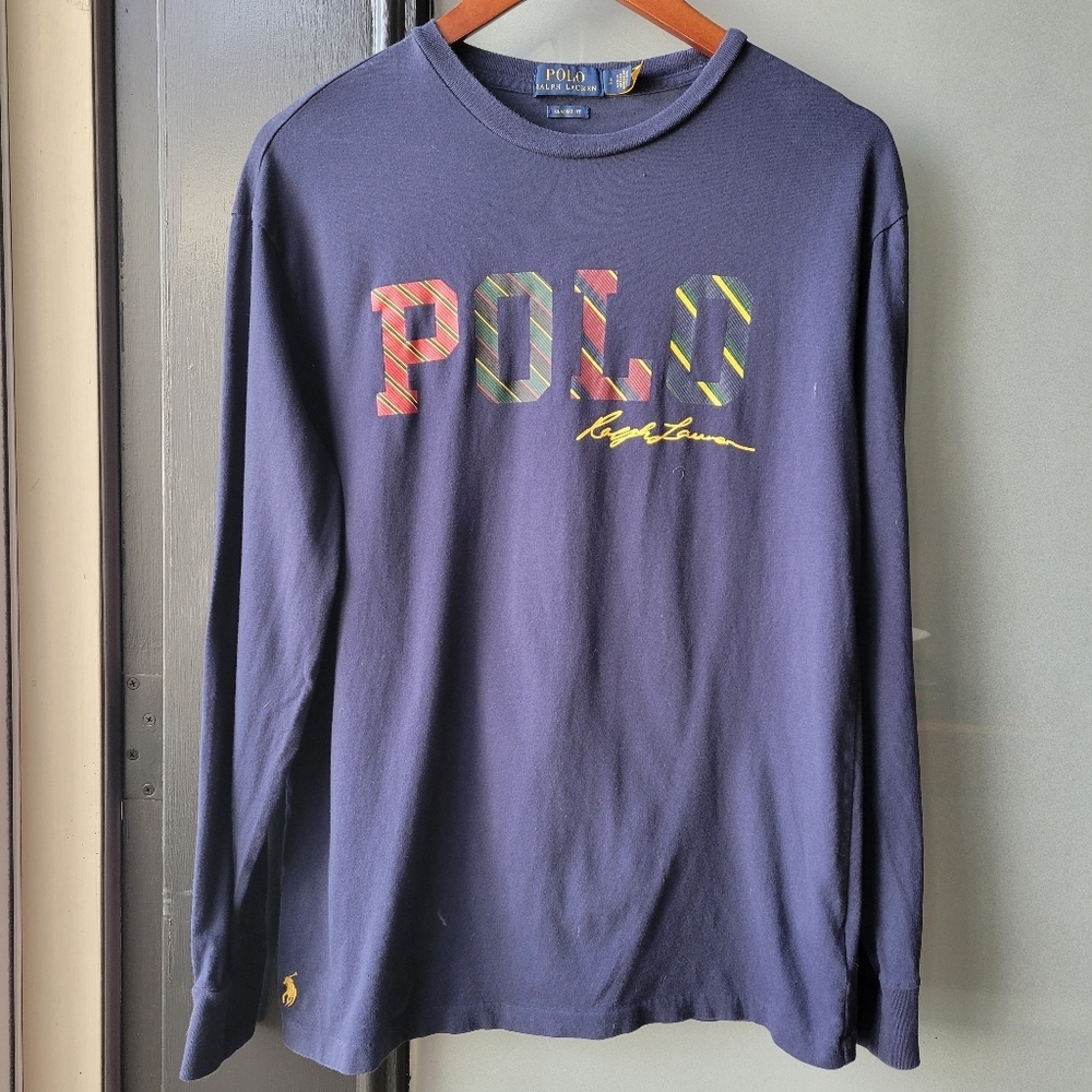 Polo Ralph Lauren Crewneck Men's T shirt S/P Navy Blue Long Sleeve Logo Graphic